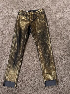 Zara Metallic Gold Skinny Pants